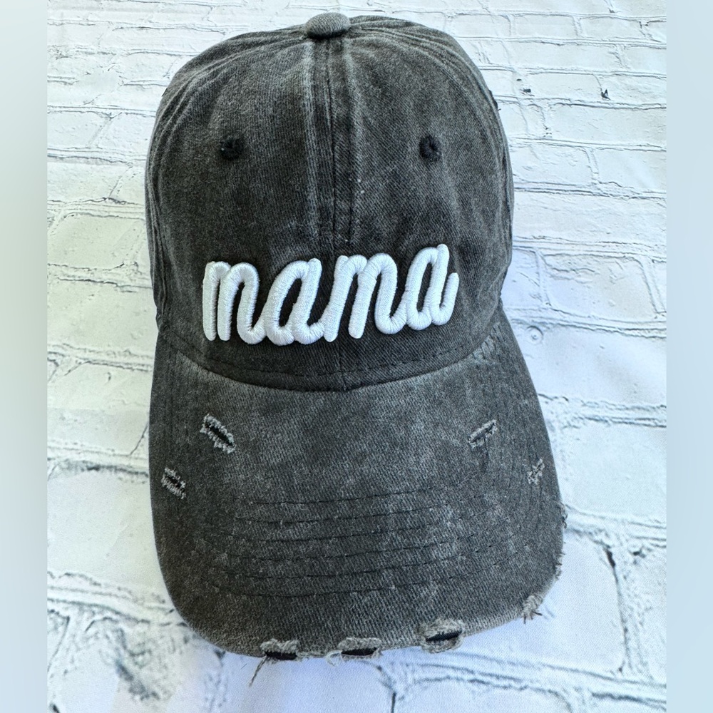 “Mama” Embroidered Distressed High Ponytail Adjustable Hat Cap 💗
